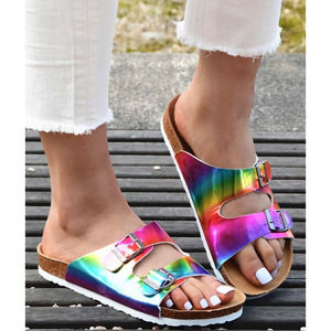 Rosy Pink & Blue Rainbow Ombre Two‎ Buckle Slide Sandal Size 6.5 New Without Box